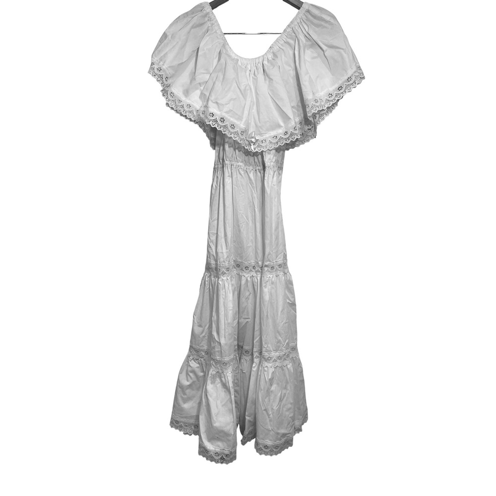 Eyelet Lace Tiered Maxi Dress sz S Cotton Cottagecore prairie ruffle renaissance